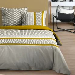 STOF Housse de couette et deux taies d'oreiller en coton (240 x 220 cm) Pixus Beige Hot