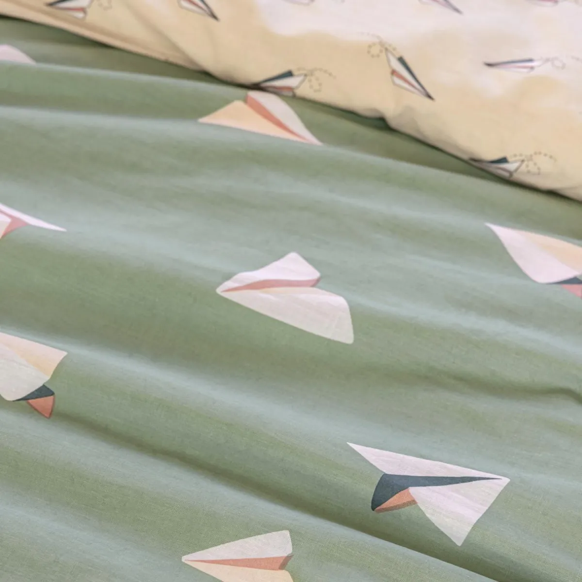 L'EFFET PAPILLON Housse de couette et deux taies enfant coton (200 x 200 cm) Petits papiers e Vert Discount