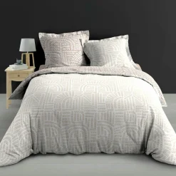 douceur d'intu017drieur Housse de couette et deux taies d'oreiller percale de coton (260 x 240 cm) Eliot Beige Outlet