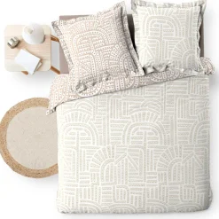 douceur d'intu017drieur Housse de couette et deux taies d'oreiller percale de coton (260 x 240 cm) Eliot Beige Outlet