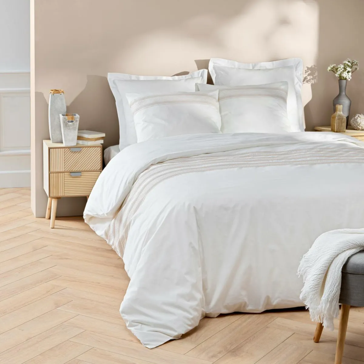 douceur d'intu017drieur Housse de couette et deux taies coton (240 x 220 cm) Opéra he Blanc Outlet