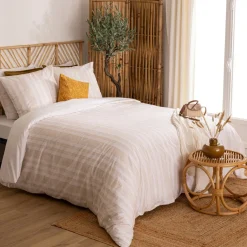 Atmosphera, cru017dateur d'intu017drieur Housse de couette et deux taies coton (240 x 220 cm) Dobby Terracotta Blanc Clearance