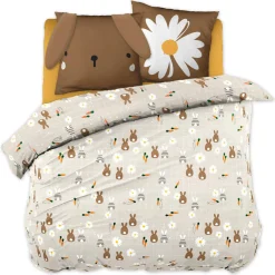 L'EFFET PAPILLON Housse de couette et deux taies enfant coton (200 x 200 cm) Pompon Marron Online