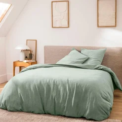 douceur d'intu017drieur Housse de couette et deux taies d'oreiller coton (240 x 220 cm) Meline Vert sauge Outlet