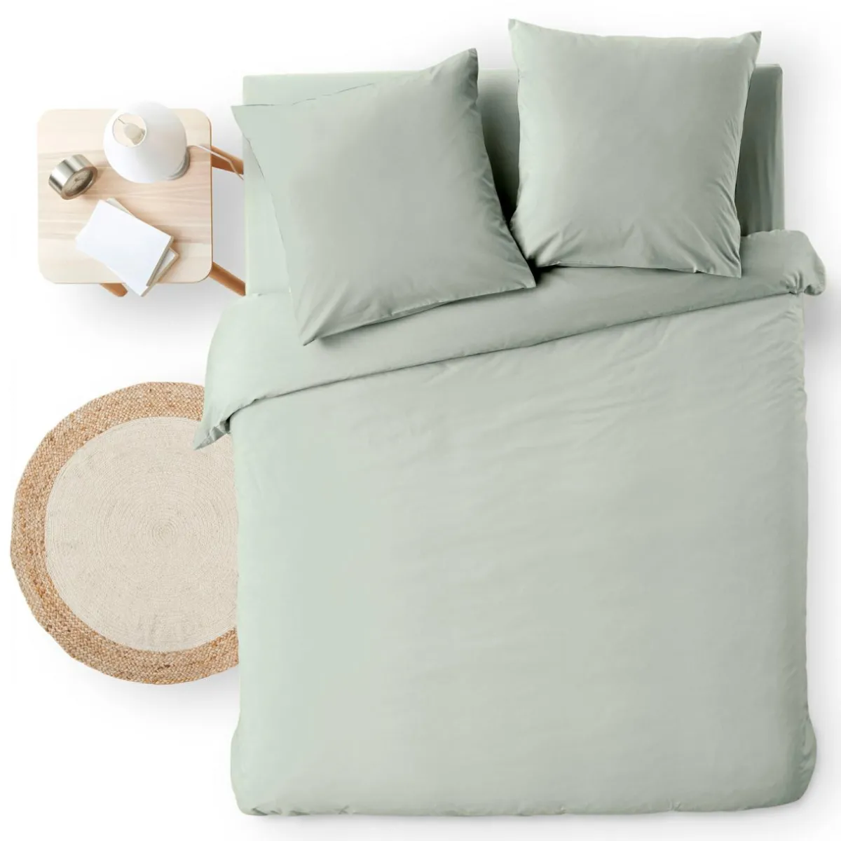 douceur d'intu017drieur Housse de couette et deux taies d'oreiller coton (240 x 220 cm) Meline Vert sauge Outlet