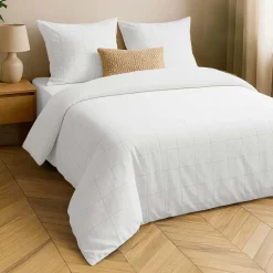 douceur d'intu017drieur Housse de couette et deux taies d'oreiller coton lavé (260 x 240 cm) Linella Blanc Discount