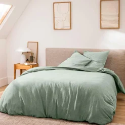 douceur d'intu017drieur Housse de couette et deux taies d'oreiller coton (260 x 240 cm) Meline Vert sauge Outlet