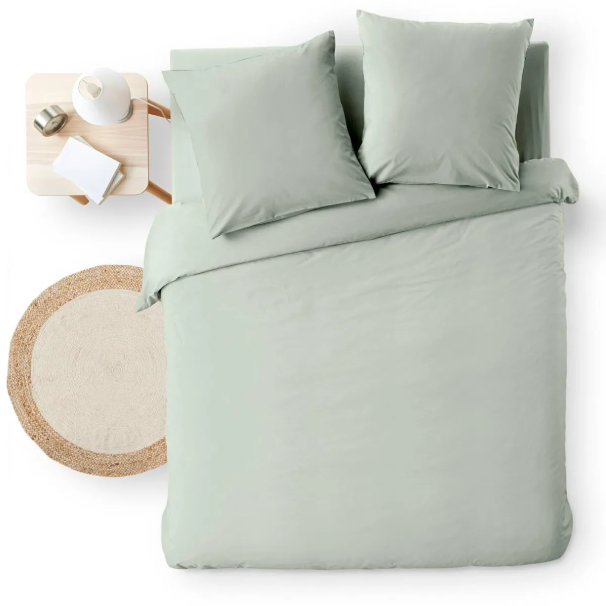 douceur d'intu017drieur Housse de couette et deux taies d'oreiller coton (260 x 240 cm) Meline Vert sauge Outlet