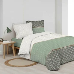 DOUCEUR D'INTERIEUR Housse de couette et deux taies percale de coton (260 x 240 cm) Belor e Vert Online