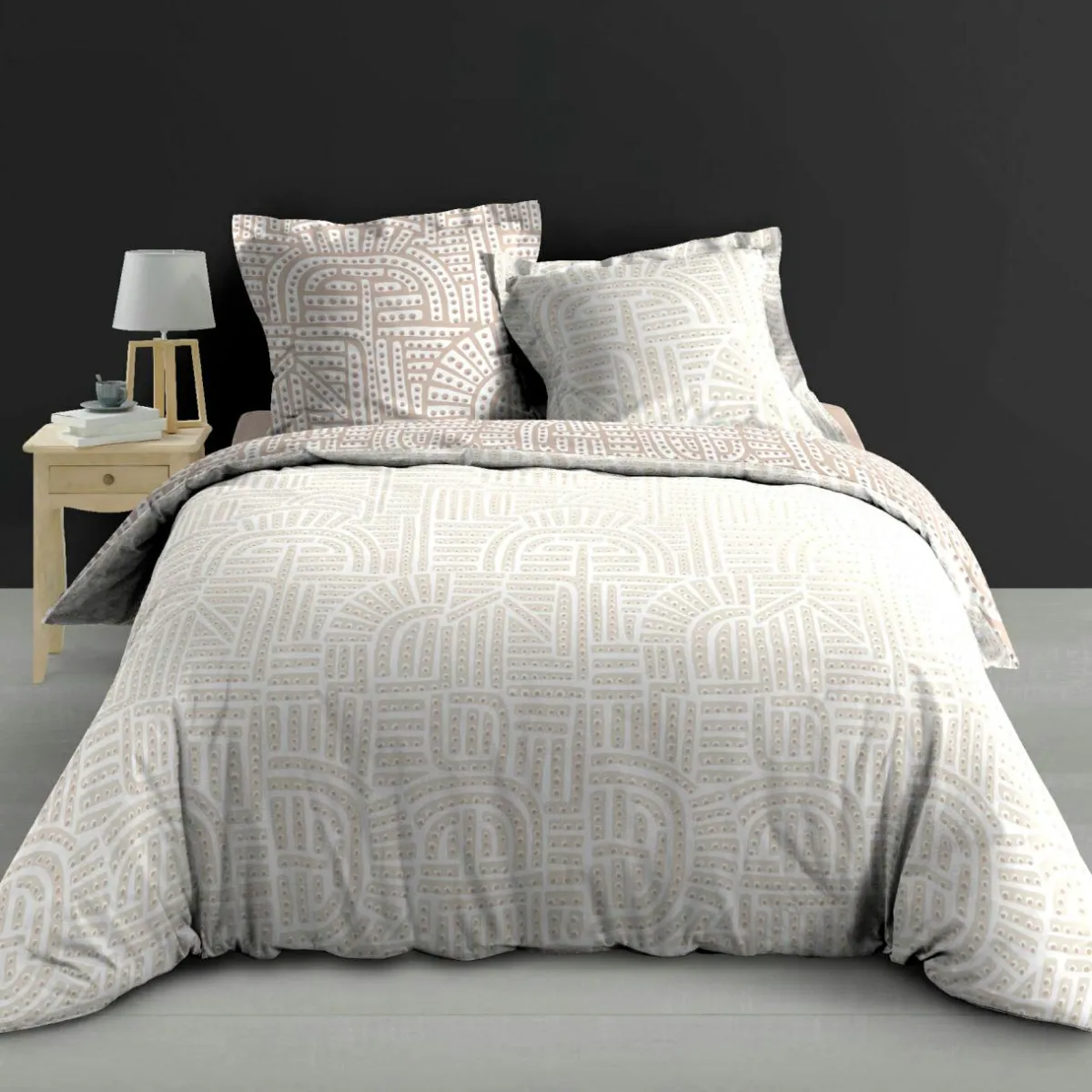 douceur d'intu017drieur Housse de couette et deux taies d'oreiller percale de coton (240 x 220 cm) Eliot Beige New