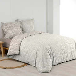 douceur d'intu017drieur Housse de couette et deux taies d'oreiller percale de coton (240 x 220 cm) Eliot Beige New