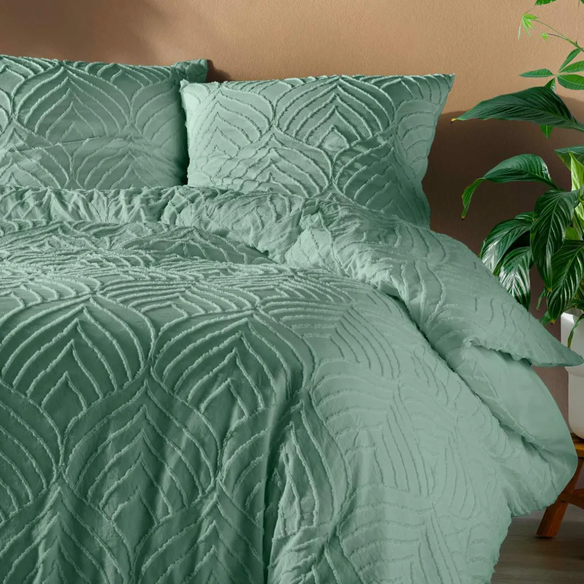 douceur d'intu017drieur Housse de couette et deux taies microfibre (240 x 220 cm) Heltie Vert sauge Outlet