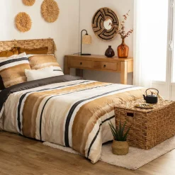 ATMOSPHERA Housse de couette et deux taies percale de coton (260 x 240 cm) Hana Jaune ocre Clearance