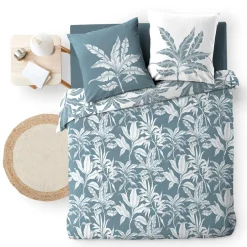 douceur d'intu017drieur Housse de couette et deux taies d'oreiller en coton (240 x 220 cm) Hera Bleu