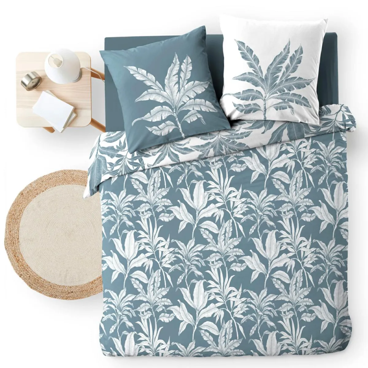 douceur d'intu017drieur Housse de couette et deux taies d'oreiller en coton (240 x 220 cm) Hera Bleu