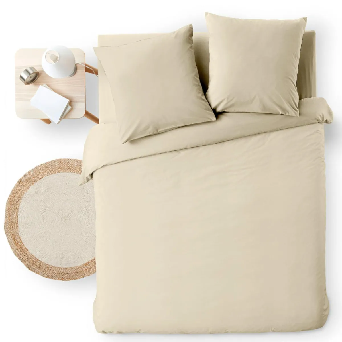 douceur d'intu017drieur Housse de couette et deux taies d'oreiller coton (240 x 220 cm) Meline sable Beige New