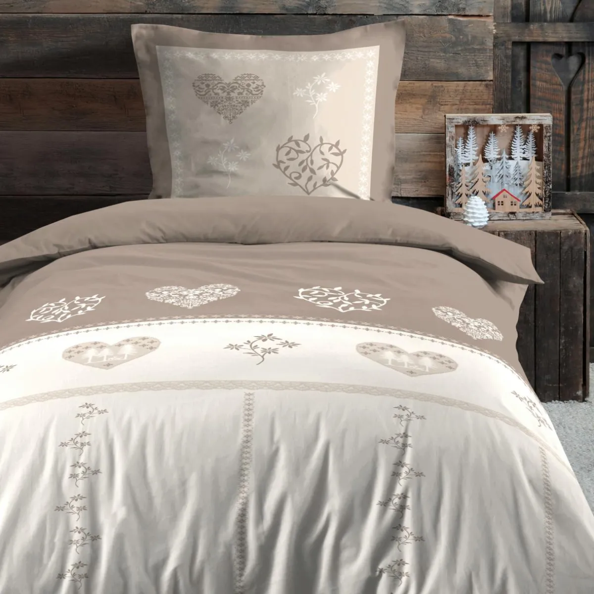 STOF Housse de couette et une taie d'oreiller en coton (140 x 200 cm) Modane Ecru Best