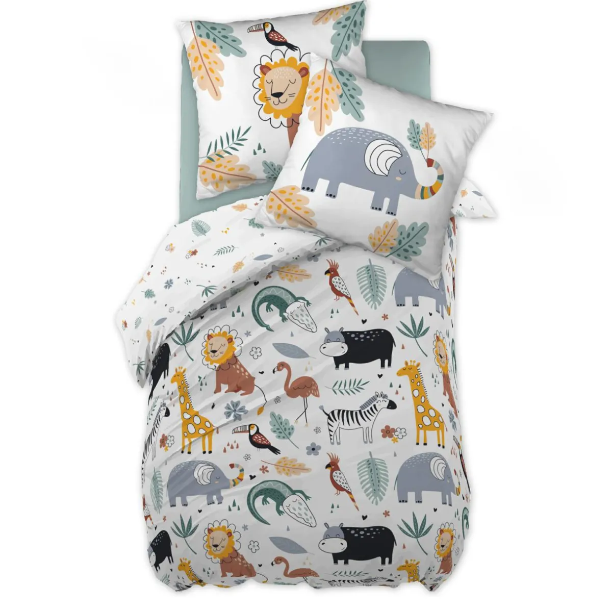 L'effet papillon Housse de couette et une taie enfant coton (140 x 200 cm) Savane Multicolore Outlet