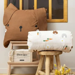 L'EFFET PAPILLON Housse de couette et une taie enfant coton (140 x 200 cm) Pompon Marron New