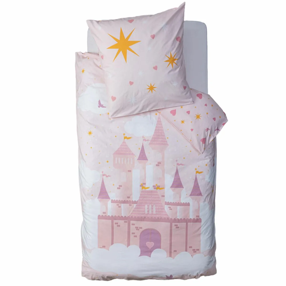 ATMOSPHERA Housse de couette et une taie enfant coton (140 x 200 cm) Château Rose Discount