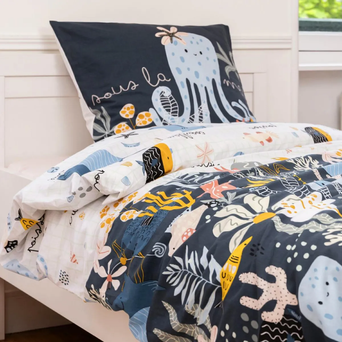 L'EFFET PAPILLON Housse de couette et une taie enfant coton (140 x 200 cm) Octopia Multicolore Discount