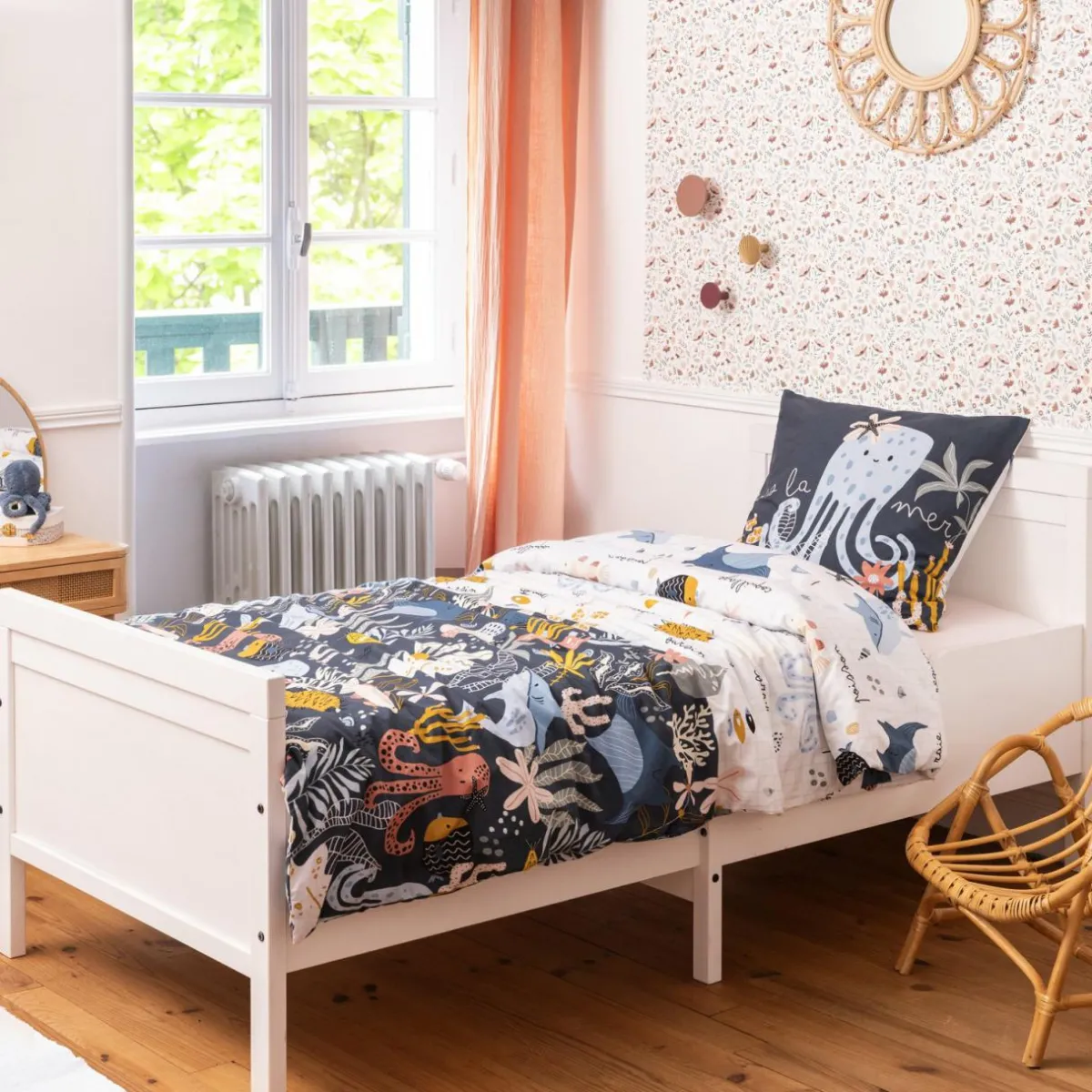 L'EFFET PAPILLON Housse de couette et une taie enfant coton (140 x 200 cm) Octopia Multicolore Discount