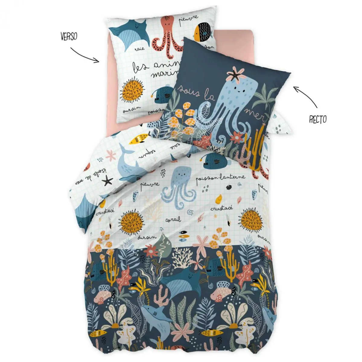L'EFFET PAPILLON Housse de couette et une taie enfant coton (140 x 200 cm) Octopia Multicolore Discount