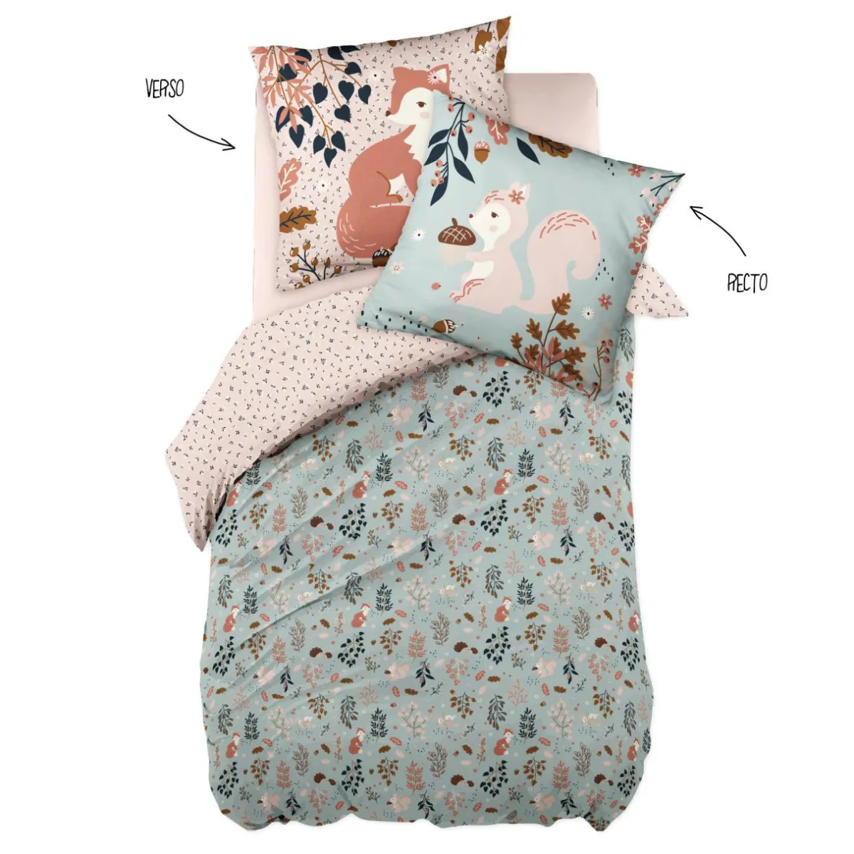 L'EFFET PAPILLON Housse de couette et une taie enfant coton (140 x 200 cm) Tamia Multicolore Discount