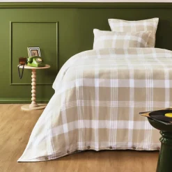 EMINZA Housse de couette flanelle de coton (140 x 200 cm) Nina carreaux Beige Carreau Beige Outlet