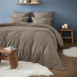 EMINZA Housse de couette flanelle de coton (260 x 240 cm) Nina Ficelle Outlet