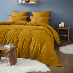 EMINZA Housse de couette flanelle de coton (260 x 240 cm) Nina Jaune ocre Discount