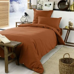 EMINZA Housse de couette flanelle de coton (140 x 200 cm) Nina Terracotta Hot