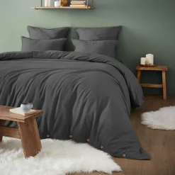 EMINZA Housse de couette flanelle de coton (200 x 200 cm) Théa Gris Anthracite Clearance