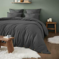 EMINZA Housse de couette flanelle de coton (240 x 220 cm) Nina Gris Anthracite Outlet