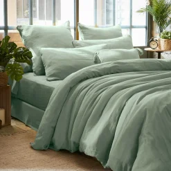 EMINZA Housse de couette gaze de coton (260 x 240 cm) Gaïa Vert Eucalyptus Discount