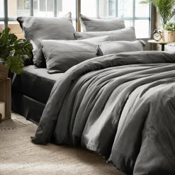 EMINZA Housse de couette gaze de coton (260 x 240 cm) Gaïa Gris granit Gris foncé New