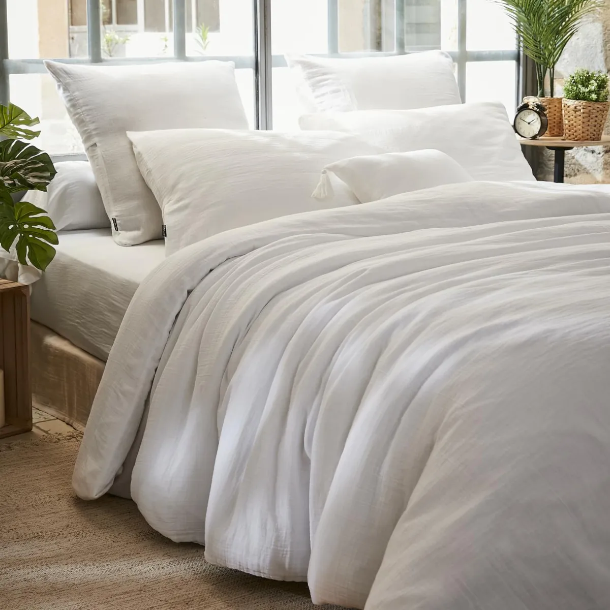 EMINZA Housse de couette gaze de coton (260 x 240 cm) Gaïa chantilly Blanc Best