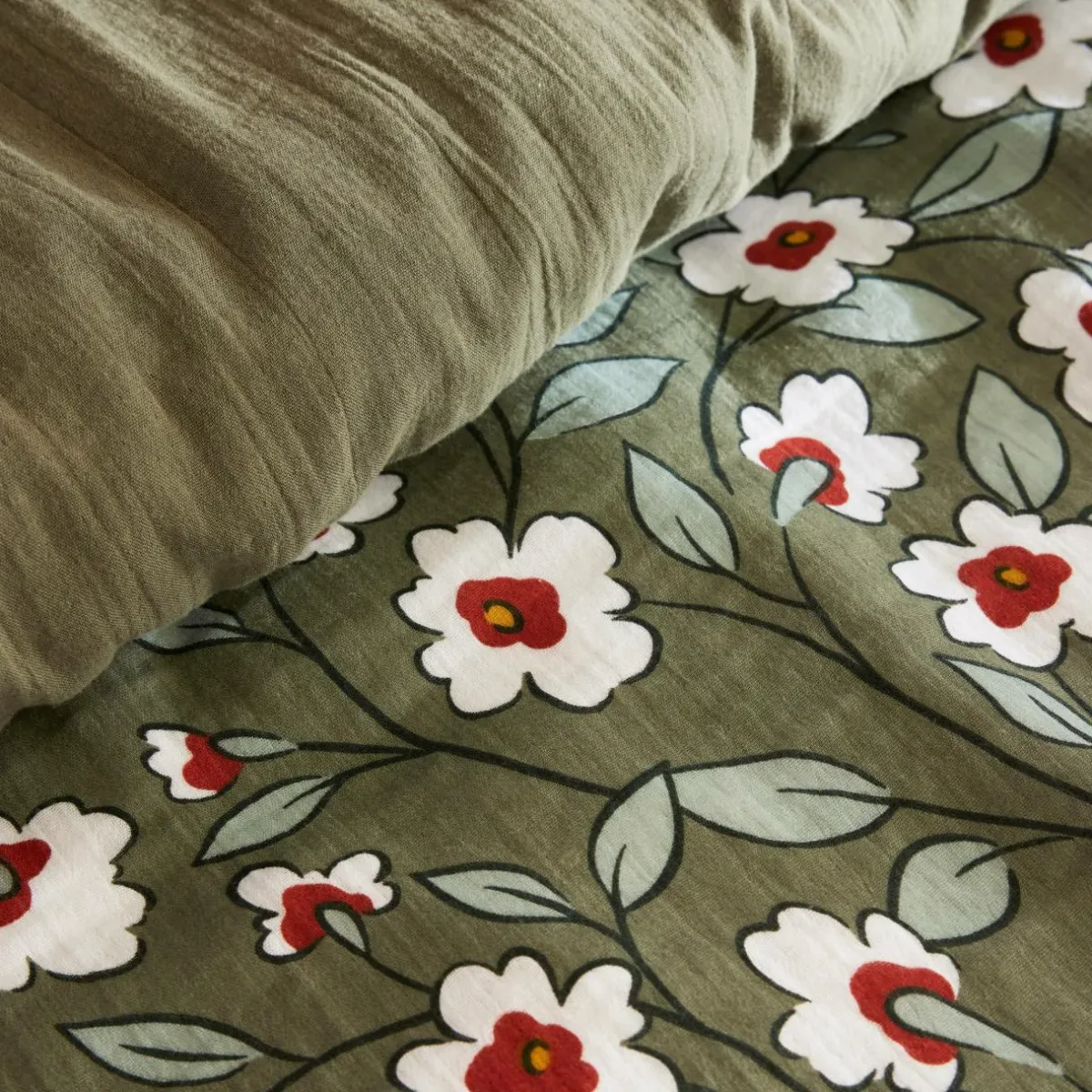 EMINZA Housse de couette gaze de coton (260 x 240 cm) Gaïa Marguerite Vert Romarin Clearance