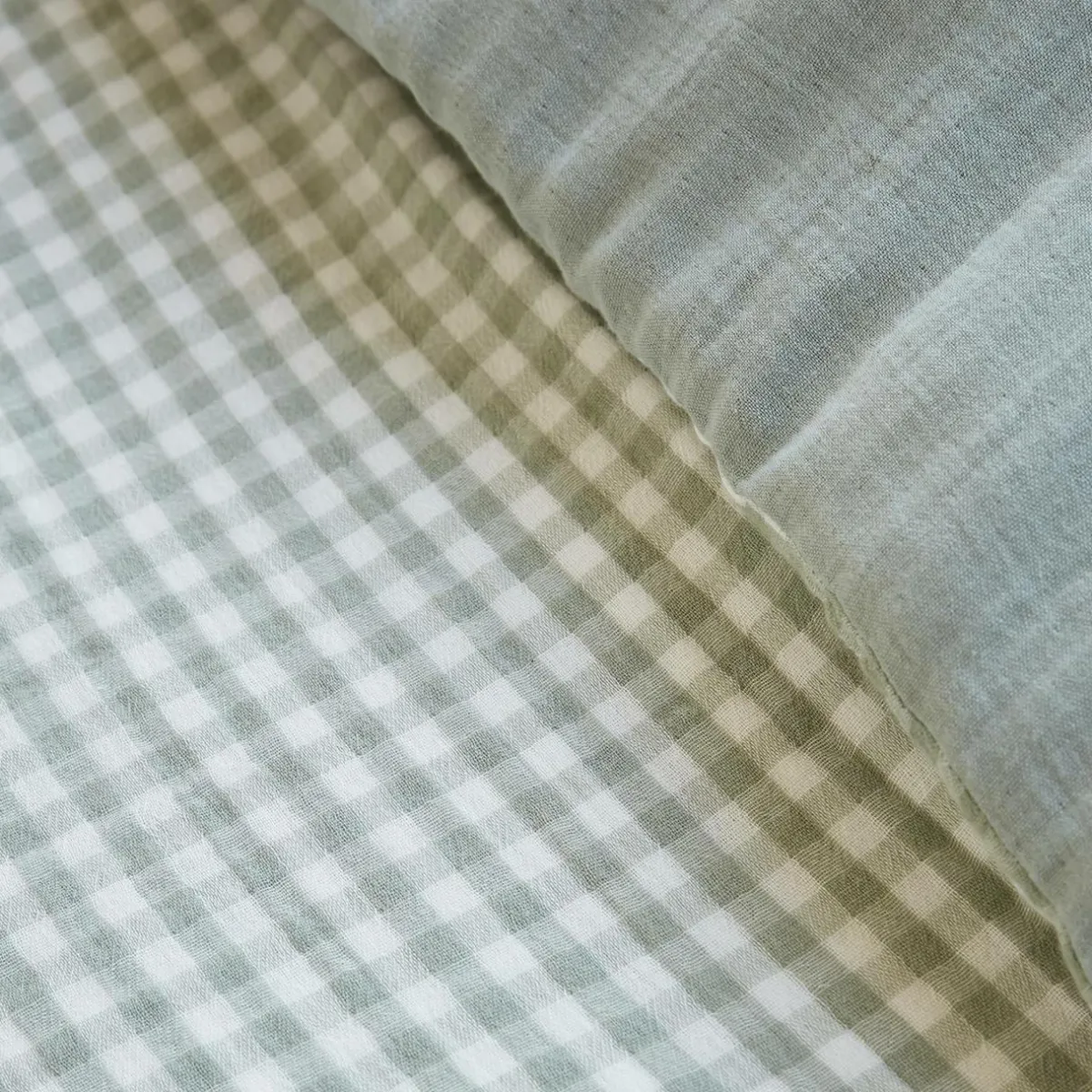 EMINZA Housse de couette gaze de coton (240 x 220 cm) Gaïa vichy Vert Eucalyptus New