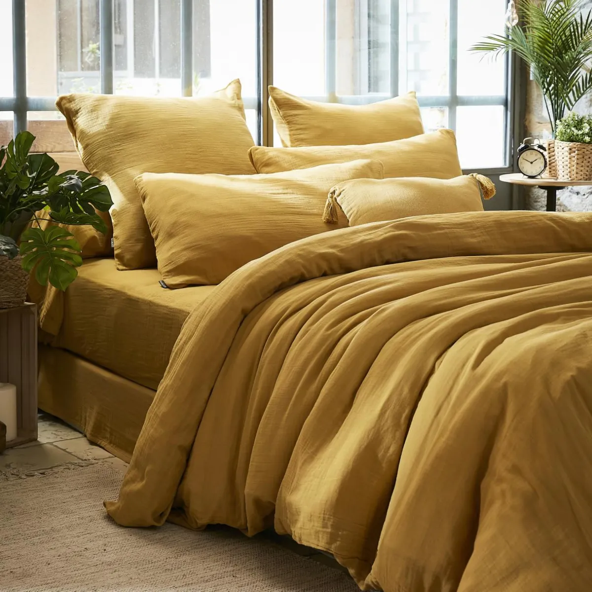 EMINZA Housse de couette gaze de coton (200 x 200 cm) Gaïa Jaune safran Hot
