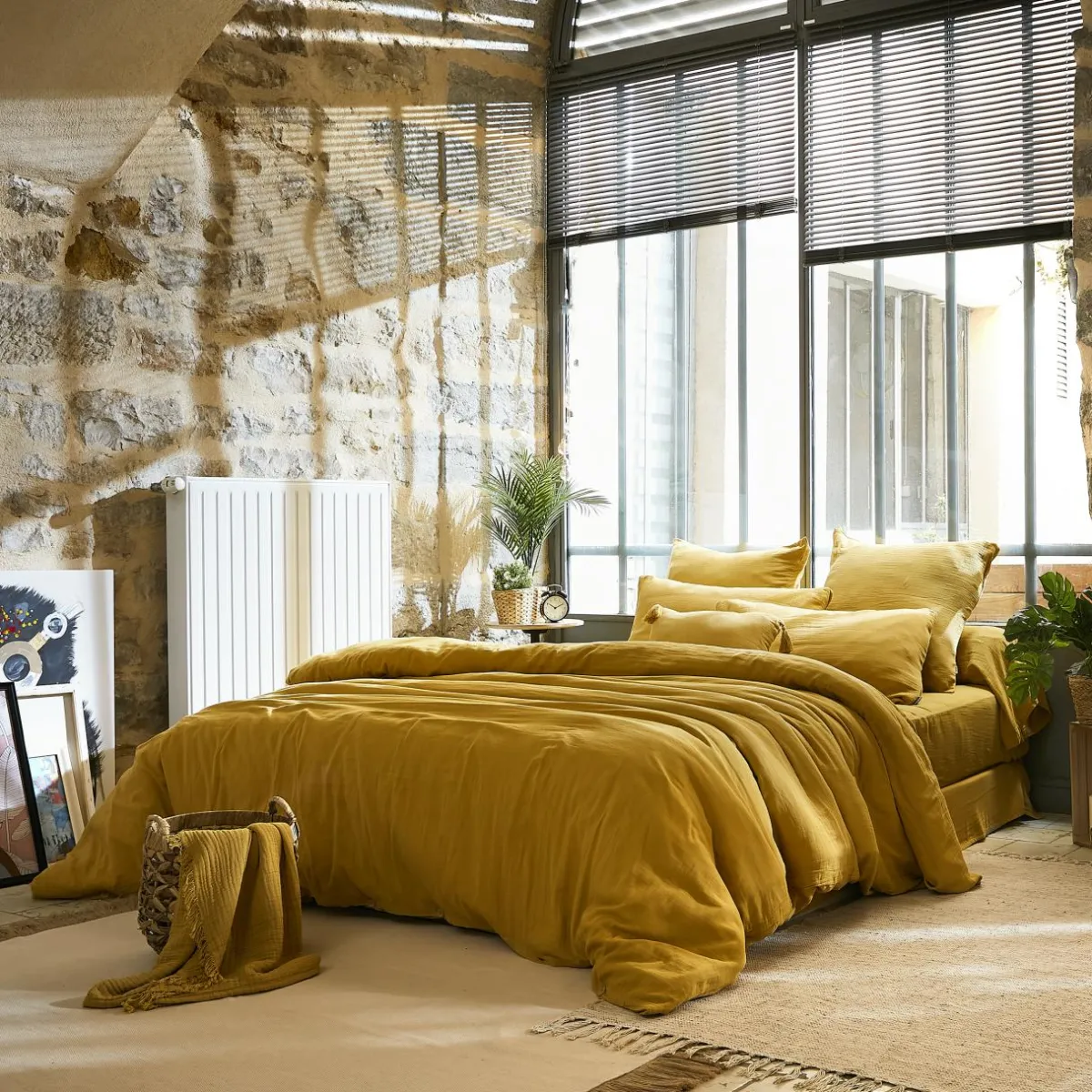 EMINZA Housse de couette gaze de coton (200 x 200 cm) Gaïa Jaune safran Hot