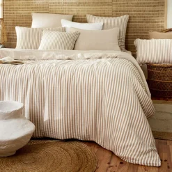 EMINZA Housse de couette gaze de coton (280 x 240 cm) Gaïa rayures Ficelle Rayure Ficelle New