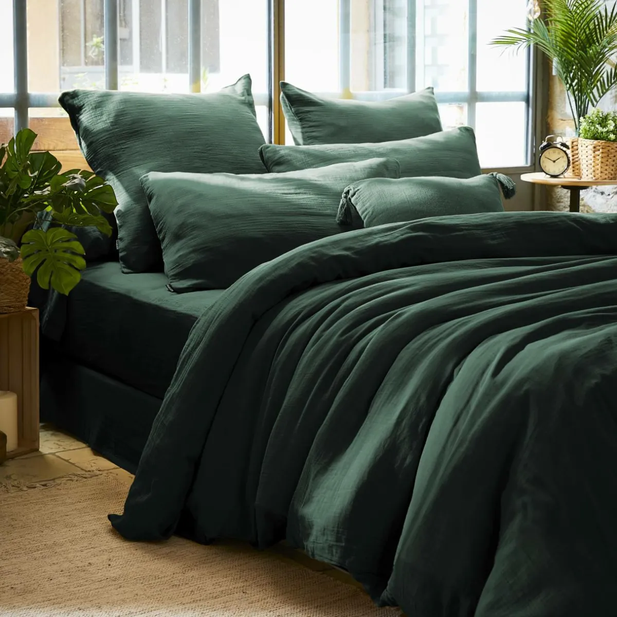 EMINZA Housse de couette gaze de coton (200 x 200 cm) Gaïa Vert sapin Online