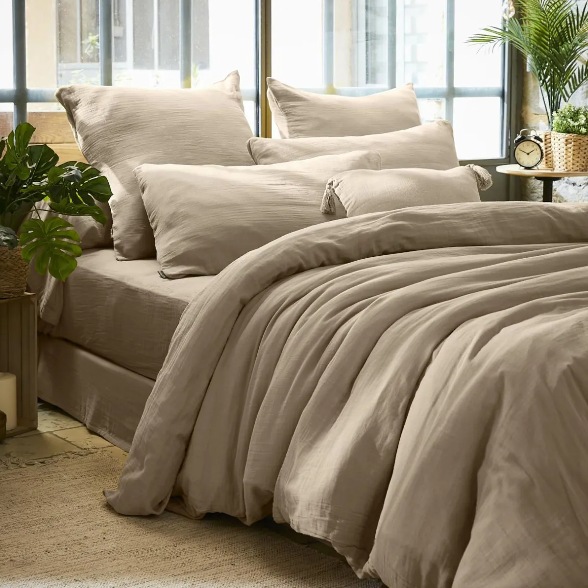 EMINZA Housse de couette gaze de coton (200 x 200 cm) Gaïa Ficelle Discount