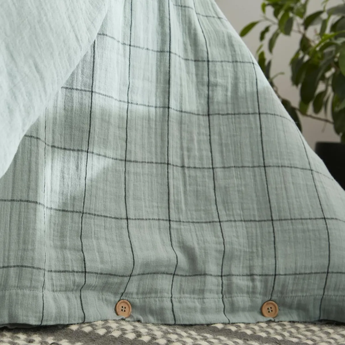 EMINZA Housse de couette gaze de coton (260 x 240 cm) Gaïa Match Vert Eucalyptus