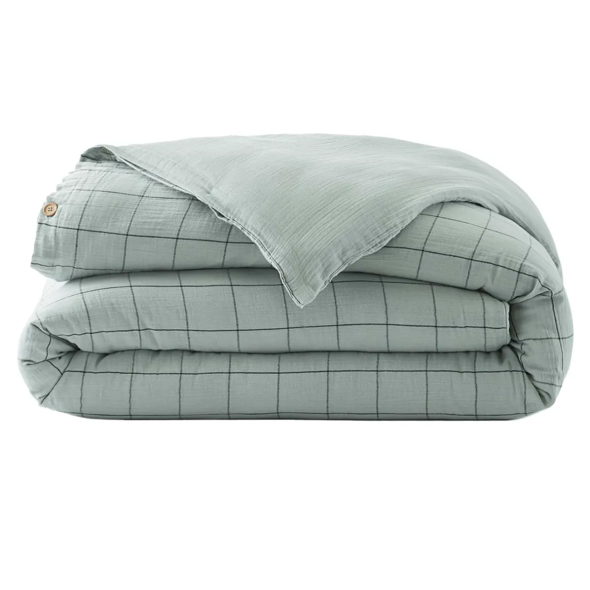 EMINZA Housse de couette gaze de coton (140 x 200 cm) Gaïa Match Vert Eucalyptus Outlet