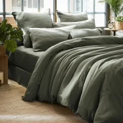 EMINZA Housse de couette gaze de coton (200 x 200 cm) Gaïa Vert romarin Outlet