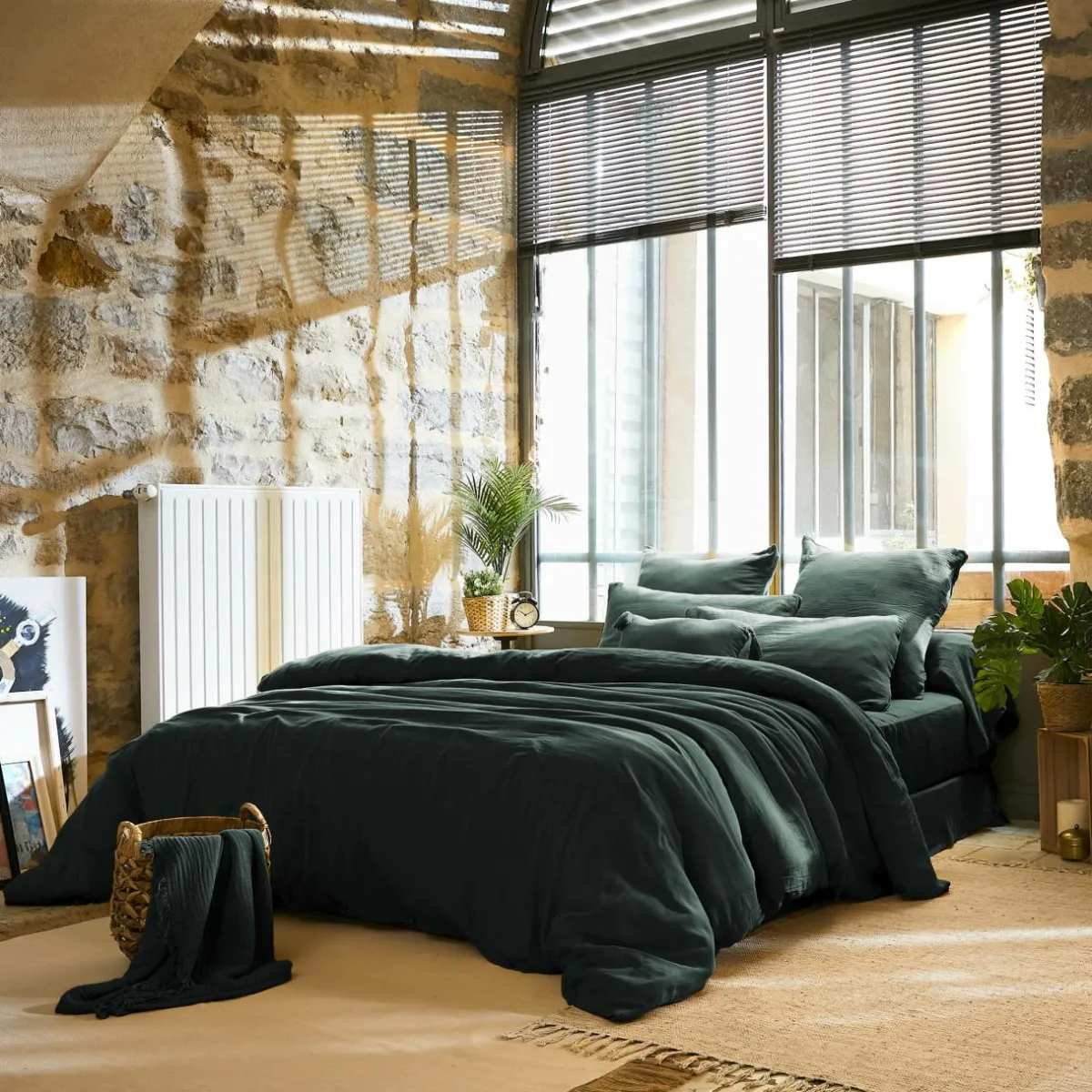 EMINZA Housse de couette gaze de coton (280 x 240 cm) Gaïa Vert sapin Best