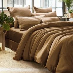 EMINZA Housse de couette gaze de coton (240 x 220 cm) Gaïa Camel Hot