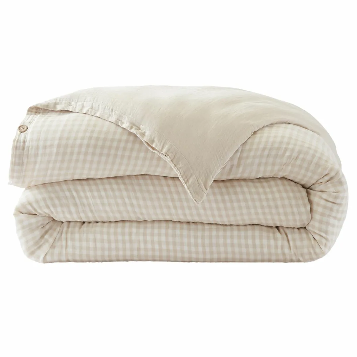 EMINZA Housse de couette gaze de coton (200 x 200 cm) Gaïa vichy Beige Discount